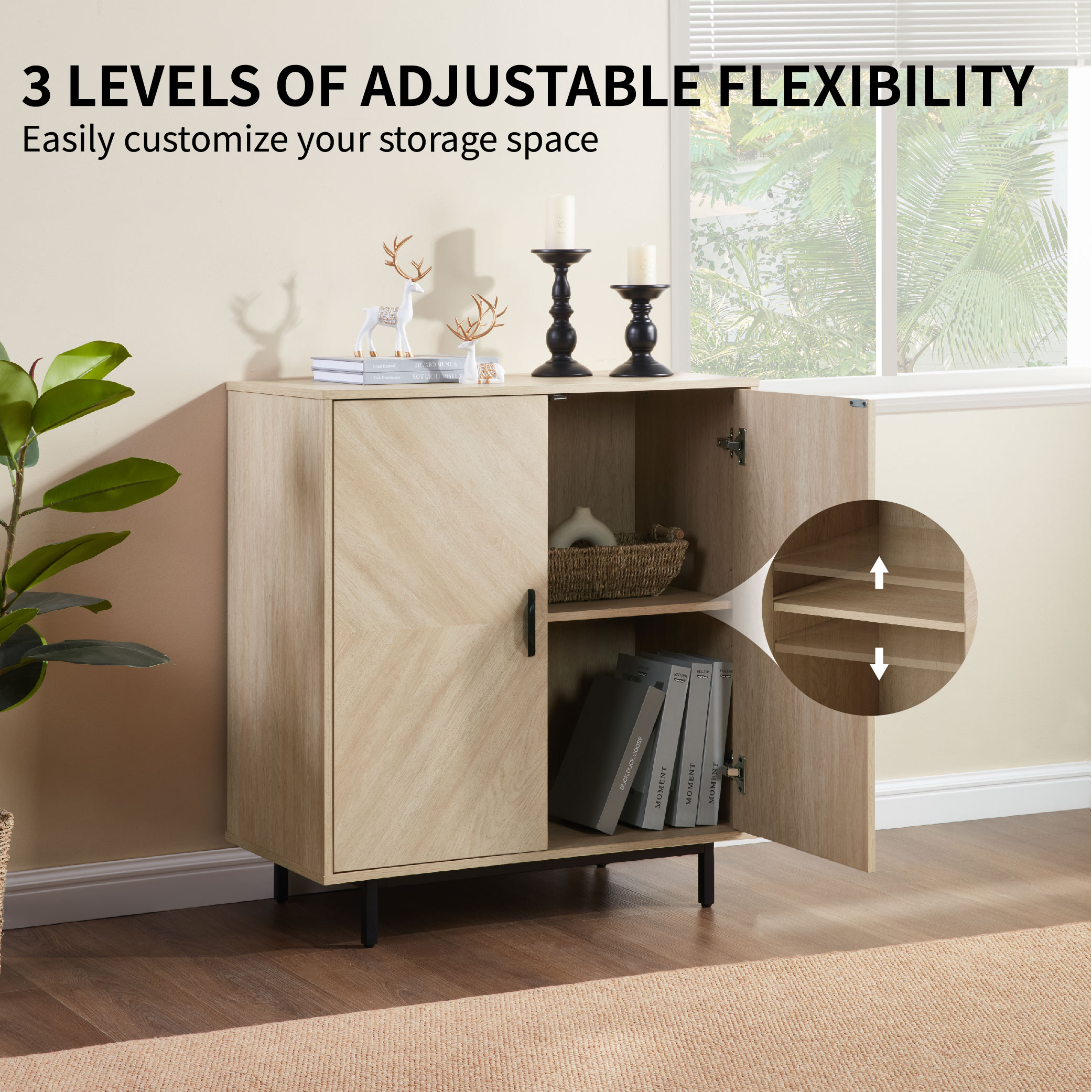 Storage Cabinet With Doors, Modern Accent Cabinet,Wood Grain Decoratio Buffet Sideboards For Living Room, Kitchen,Enterway_voghion.com